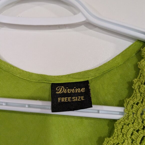 Divine Tie Dye Lace Trim Embroidered Crinkle Dress White Green Blue One Size - Picture 3 of 4